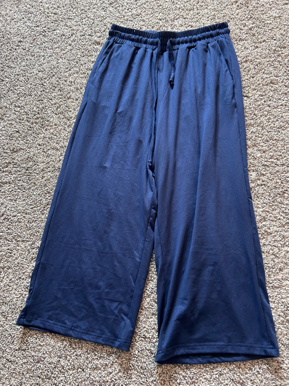 Wide-Leg Cropped Navy Track Pants for Women
